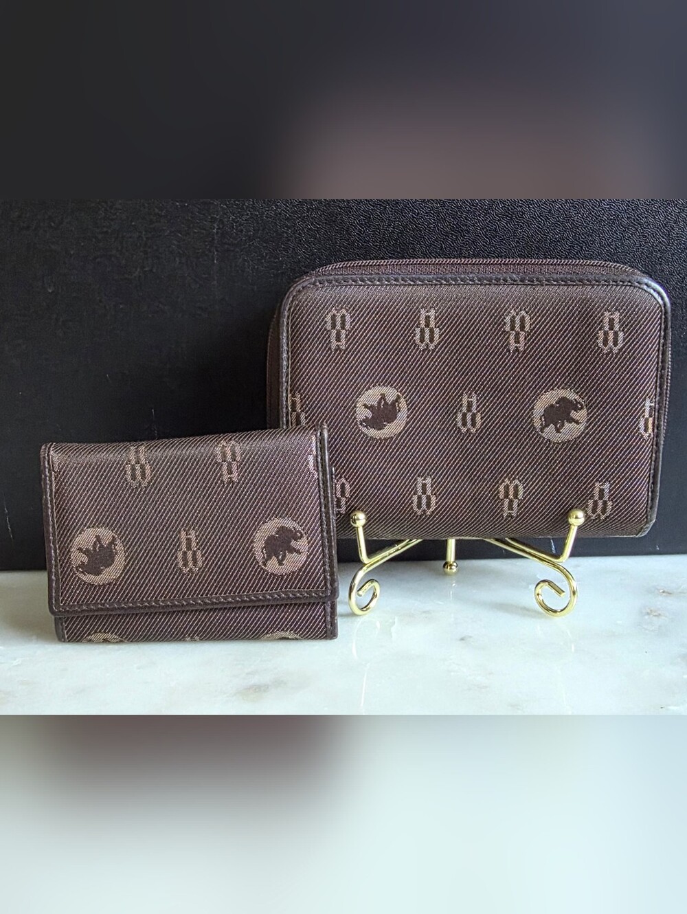 Hunting World Men's Brown Monogram Zip Wallet and Card Holder Set
